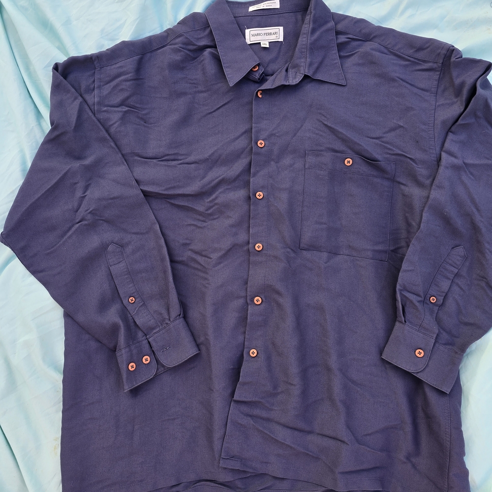 Mario Ferrari Casual Blue Button Down Shirt with Relaxed Fit, Size 3XL